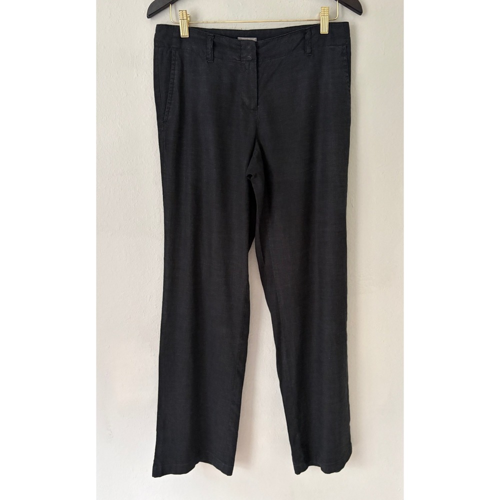 J. Jill Womens Linen Blend Straight Leg Pants Size 6 Black Stretch Casual Work